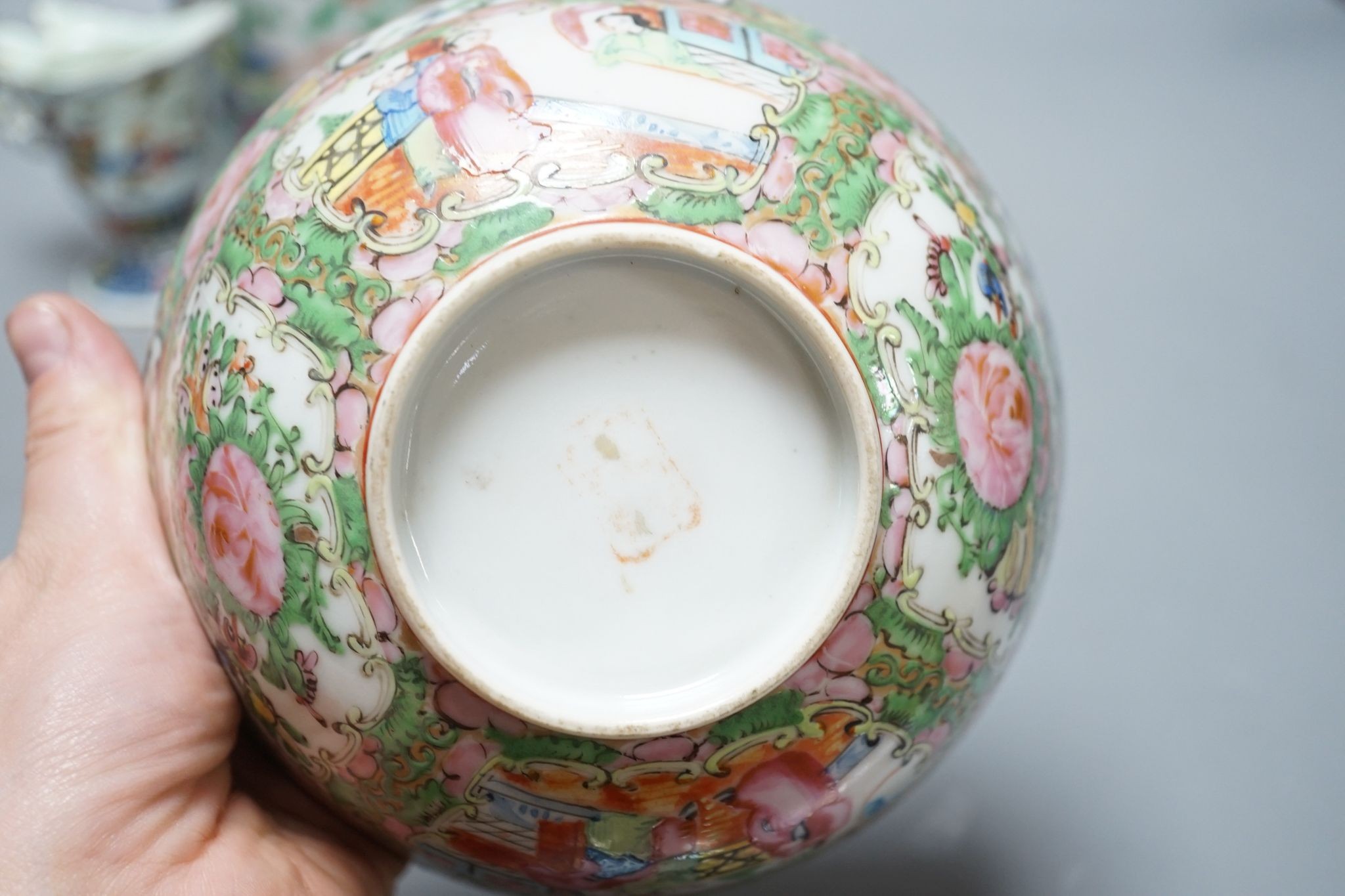 A Chinese famille rose teapot, a similar bowl and an enamelled porcelain jug (3)